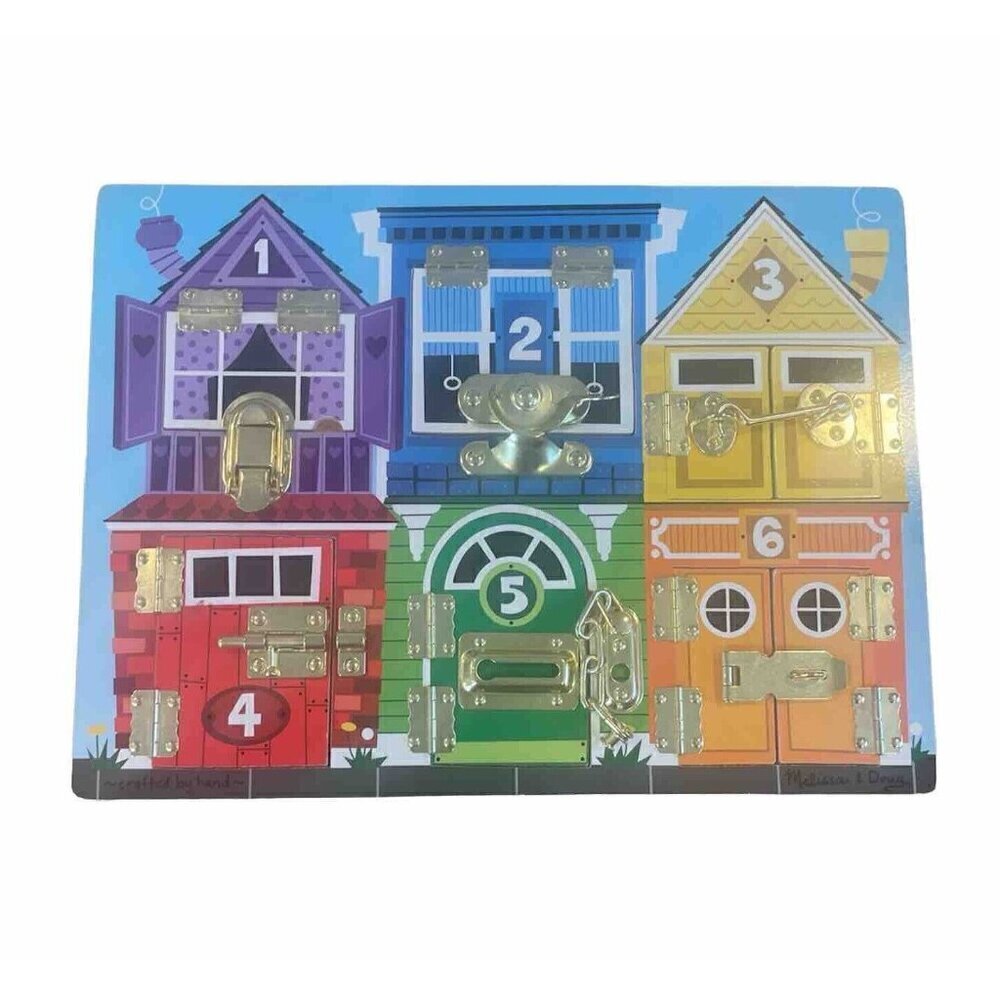 Melissa & Doug Wooden Activity Puzzle Toy - 6 LATCHES BOARD #3785